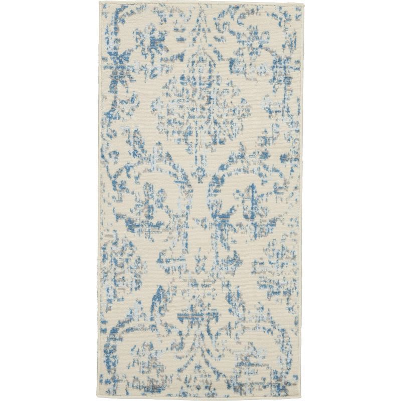 Nourison Jubilant Ivory & Blue Hand-Knotted Spot Rug, 2' x 4'