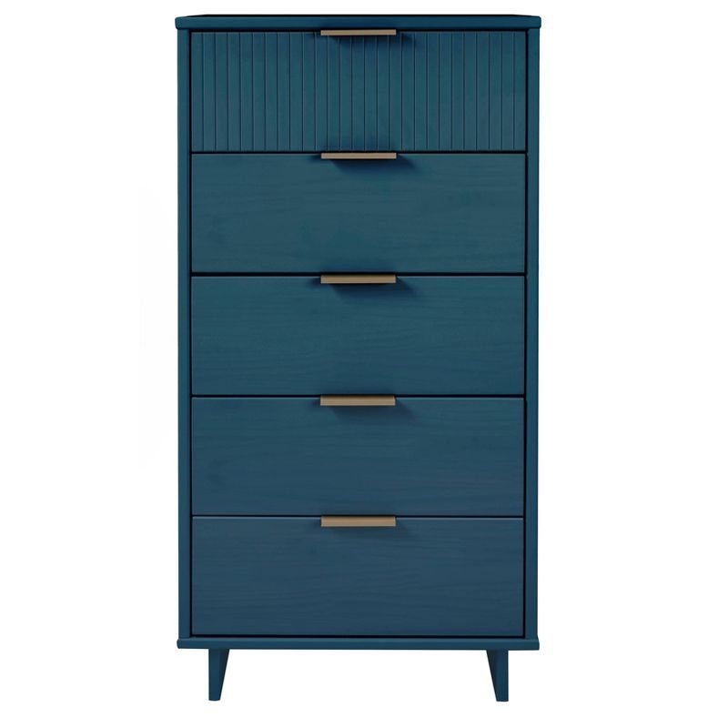 Midnight Blue Vertical 5-Drawer Dresser with Soft Close