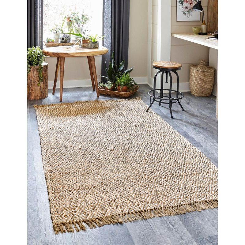 Natural Beige Braided Jute and Cotton Area Rug