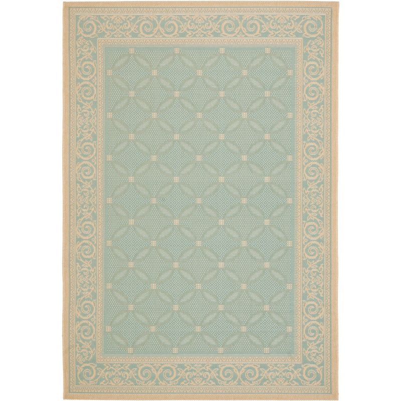 Aqua and Cream Baroque Print Rectangular Synthetic Area Rug