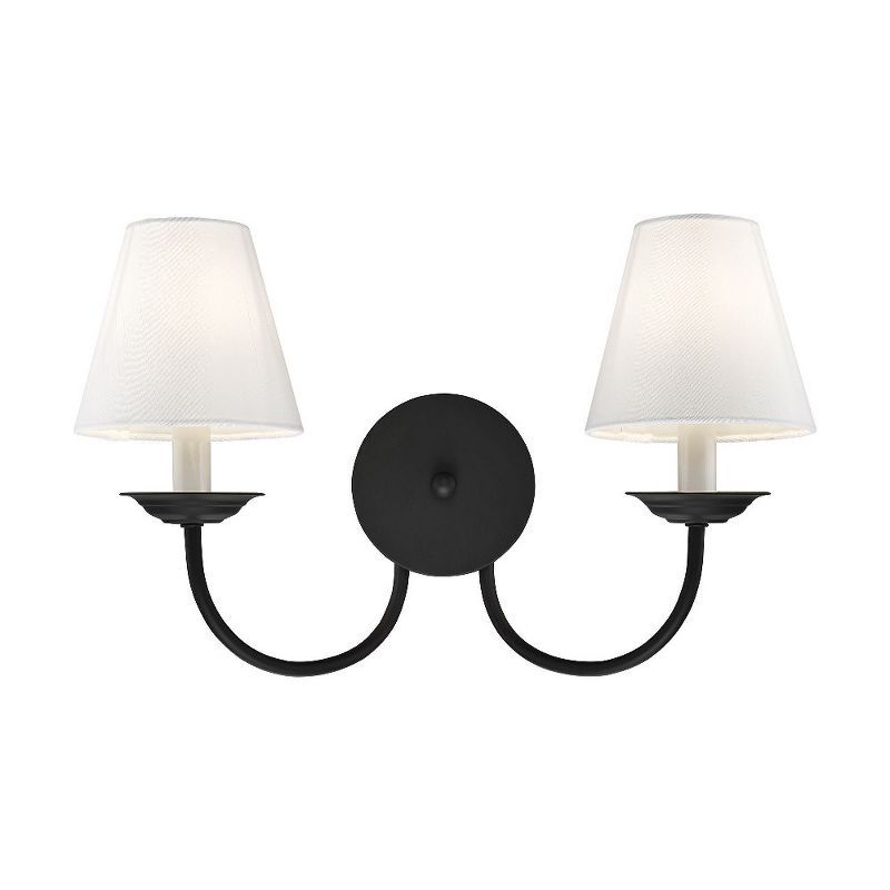 Elegant Black Steel Dual Sconce with Off-White Handmade Shade