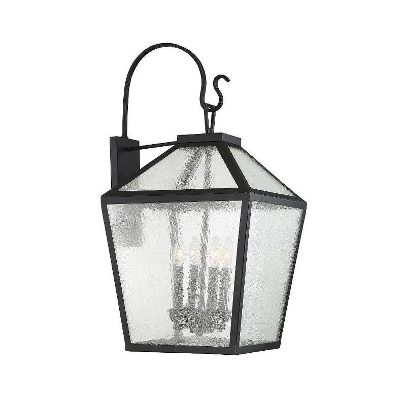 Woodstock Black 4-Light Outdoor Wall Lantern with Seeded Glass