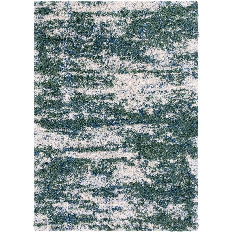 Green and Beige Rectangular Shag Area Rug