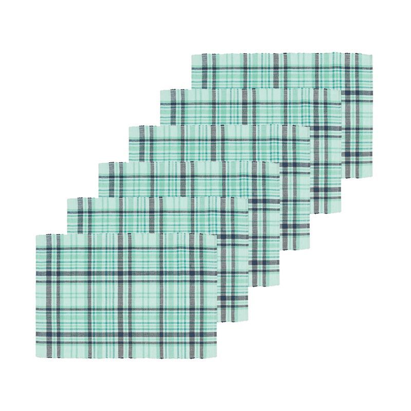 McKinley Plaid Aqua and Navy Cotton Thanksgiving Placemats Set of 6