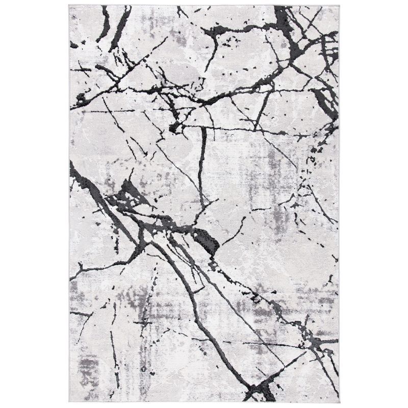 Gray and Black Abstract 8' x 10' Synthetic Area Rug