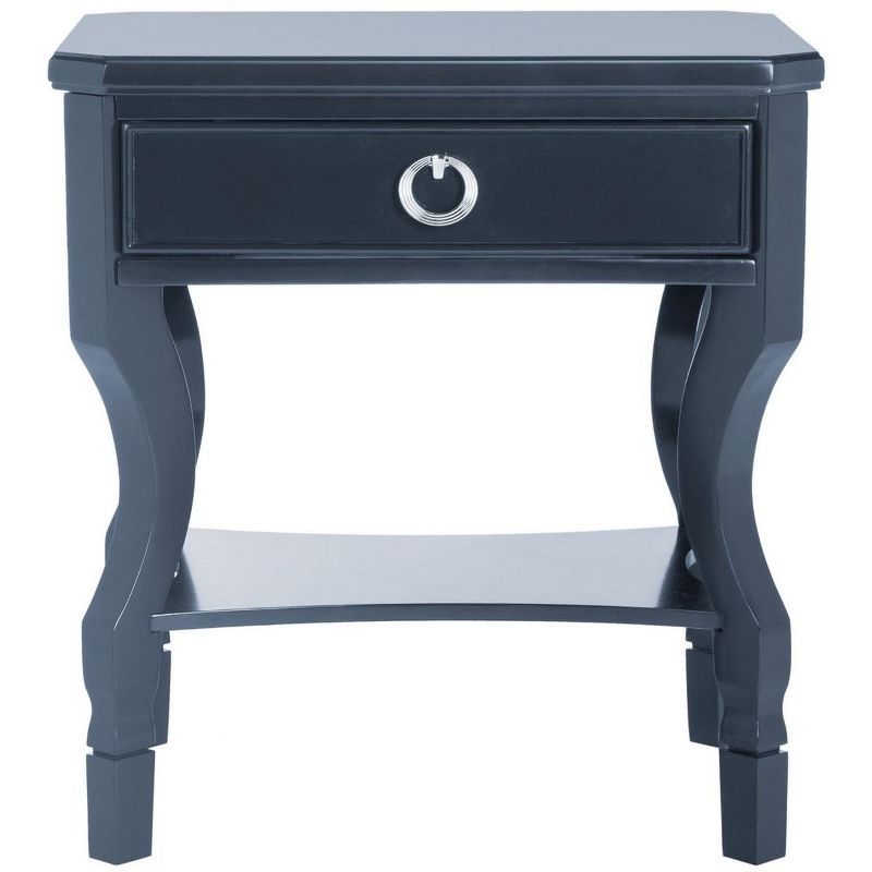 Navy Modern Glam One Drawer Nightstand with Silver Hardware