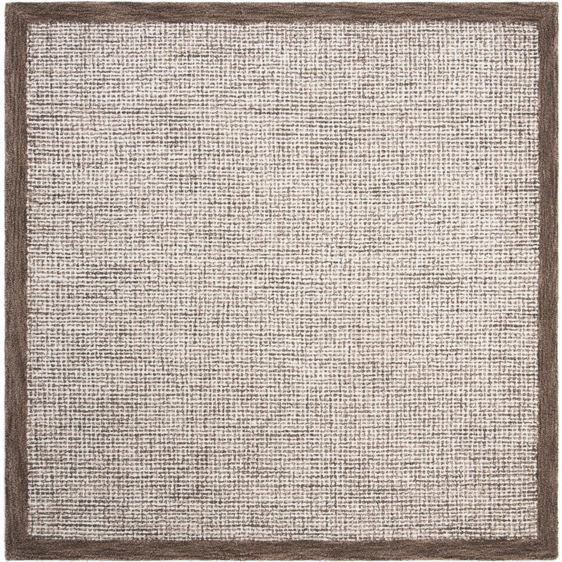 Ivory and Brown Handmade Wool Tufted Square Area Rug