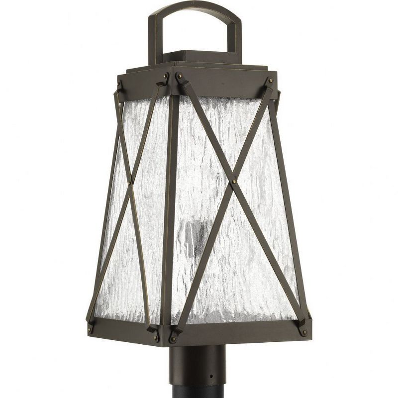 Creighton Antique Bronze Outdoor Post Lantern with Clear Water Glass Shade