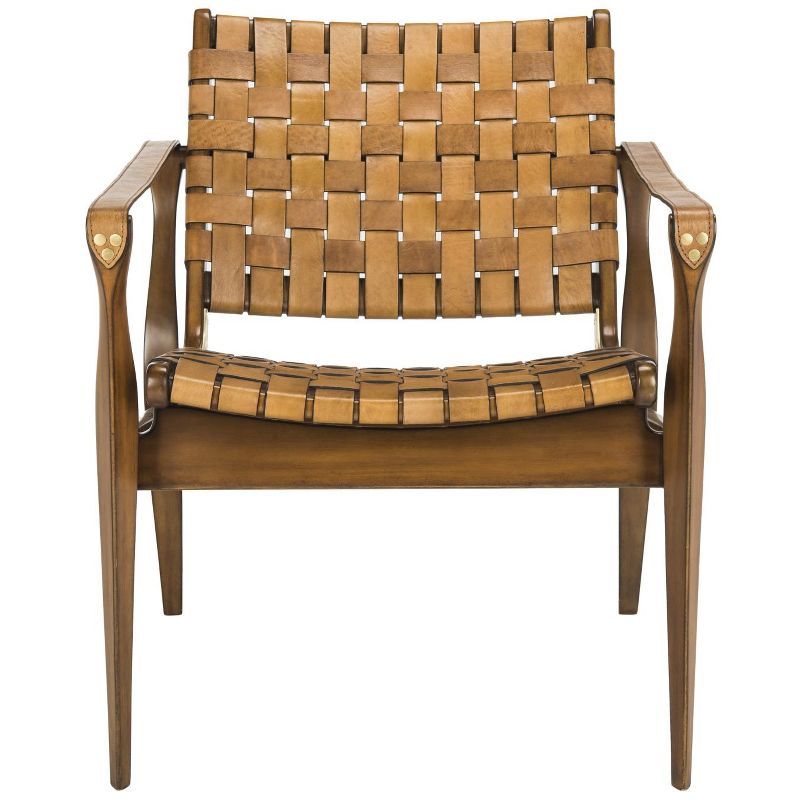 Light Brown Mahogany and Leather Safari Armchair