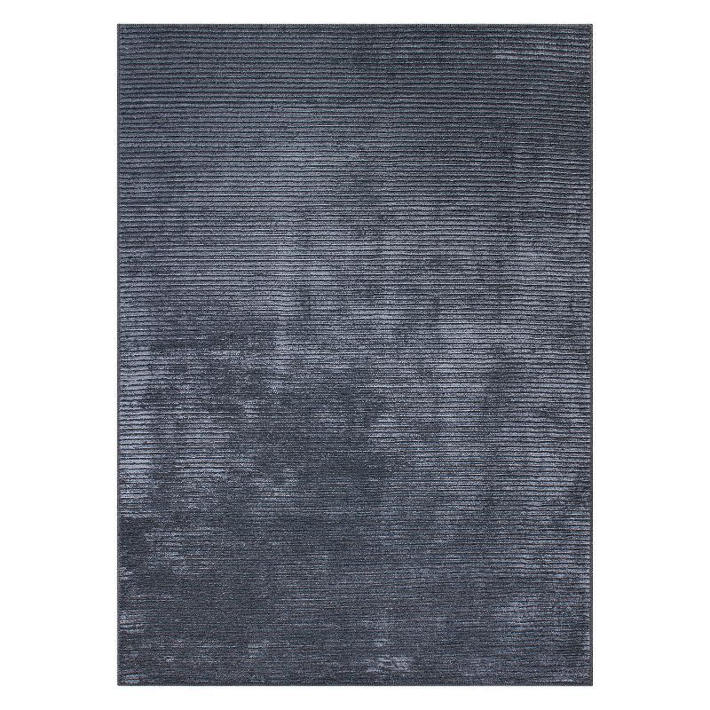 Dark Gray Flat Woven Stripe Synthetic Area Rug 5' x 7'