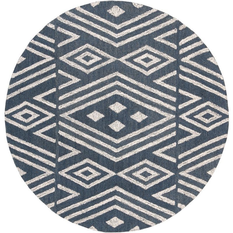 Hand-Tufted Artisan Wool Navy Blue 5' Round Area Rug