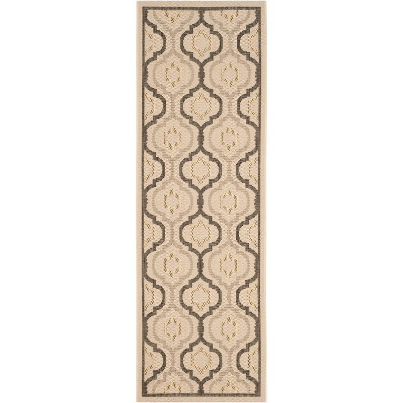 Elegant Mosaic 31'' Round Beige & Black Synthetic Indoor/Outdoor Rug