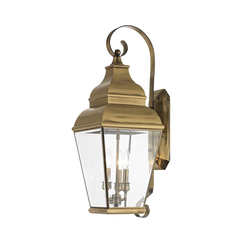 Antique Brass 3-Light Outdoor Wall Lantern with Clear Beveled Glass