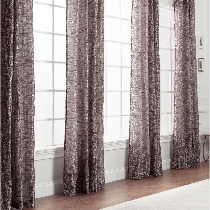 Brown Floral Jacquard Blackout Grommet Drapes - Set of 2