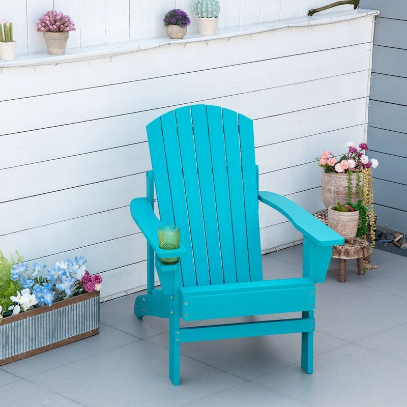 Sky Blue Fir Wood Adirondack Chair with Built-in Cupholder