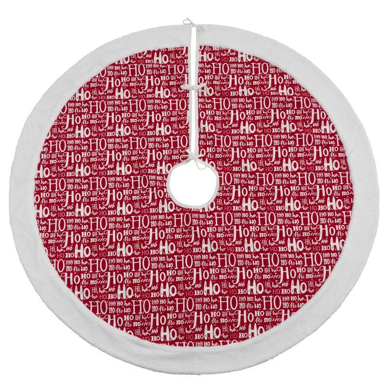 Red and White Cotton Ho Ho Ho Christmas Tree Skirt