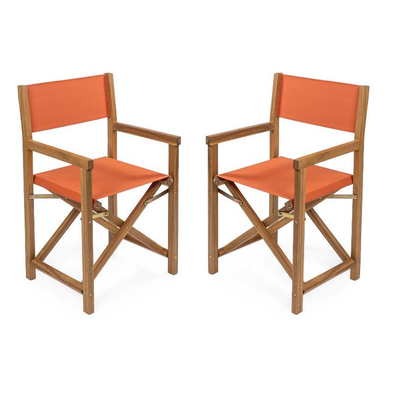 Orange and Teak Brown Folding Director Chair Set with Canvas Seat