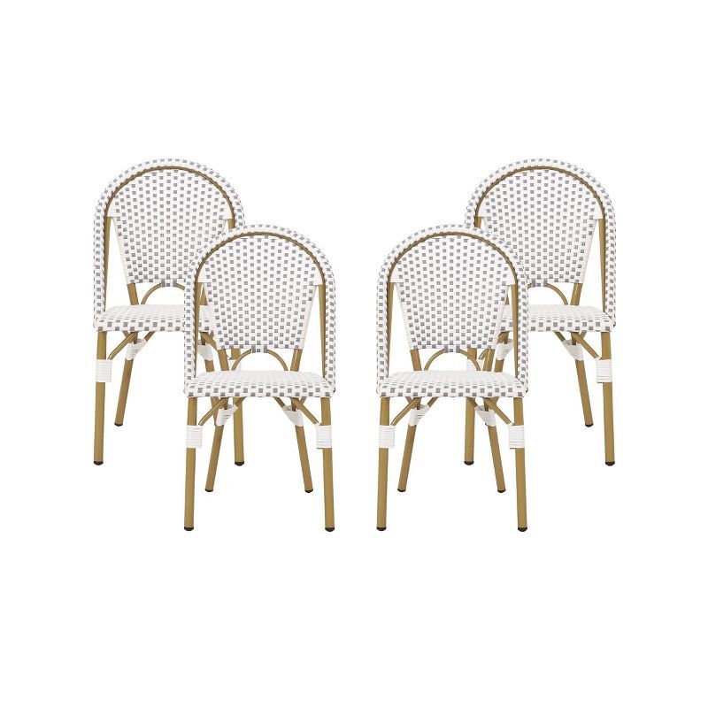 Gray and White Bamboo Print Outdoor Armless Bistro Chairs, Set of 4