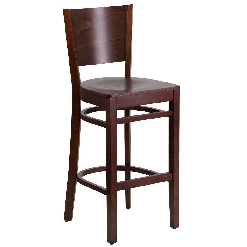 Walnut Solid Back Wooden Barstool with Footrest