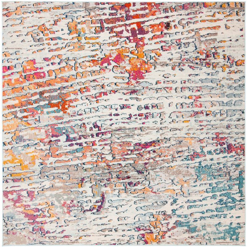 Elysian Light Blue & Orange Synthetic 5' Square Area Rug