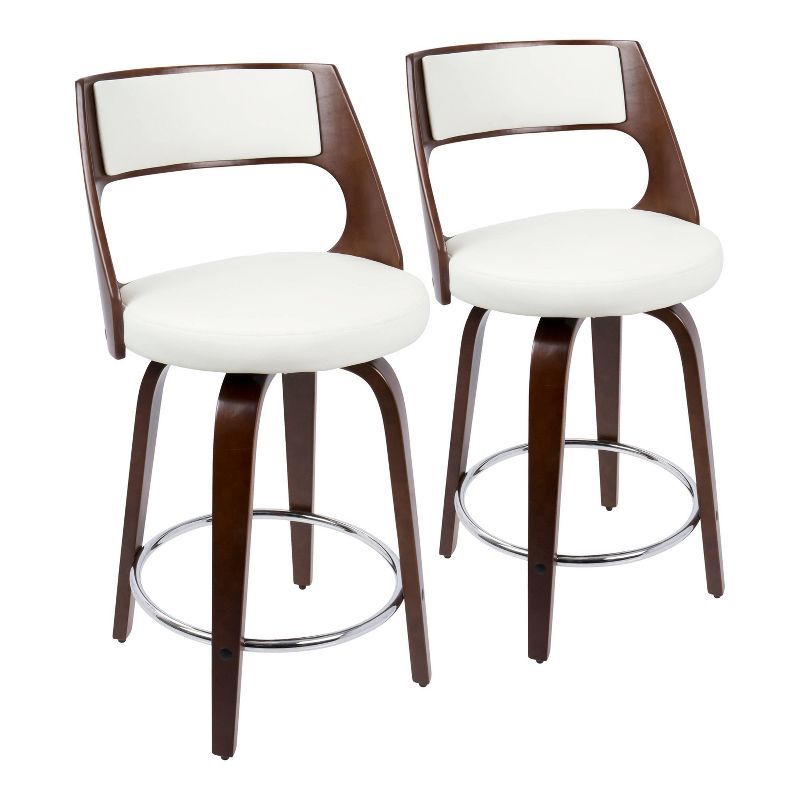 Cecina Cherry and White Leatherette Mid-Century Modern Swivel Counter Stool, Set of 2