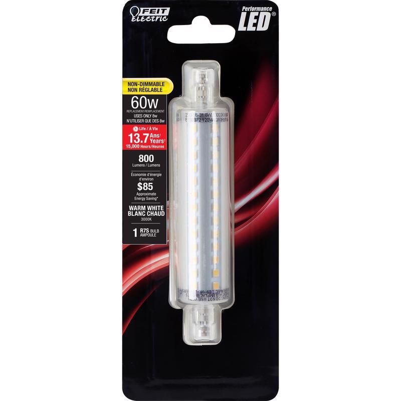 Feit 60W Equivalent R7S Warm White Clear LED Bulb