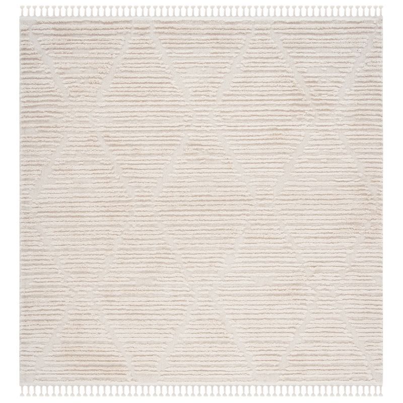 Beige Synthetic Square Moroccan Boho Area Rug 5'3" x 5'3"