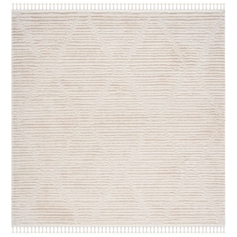 Nomadic Artistry 8' Square Beige Wool & Synthetic Boho-Chic Area Rug