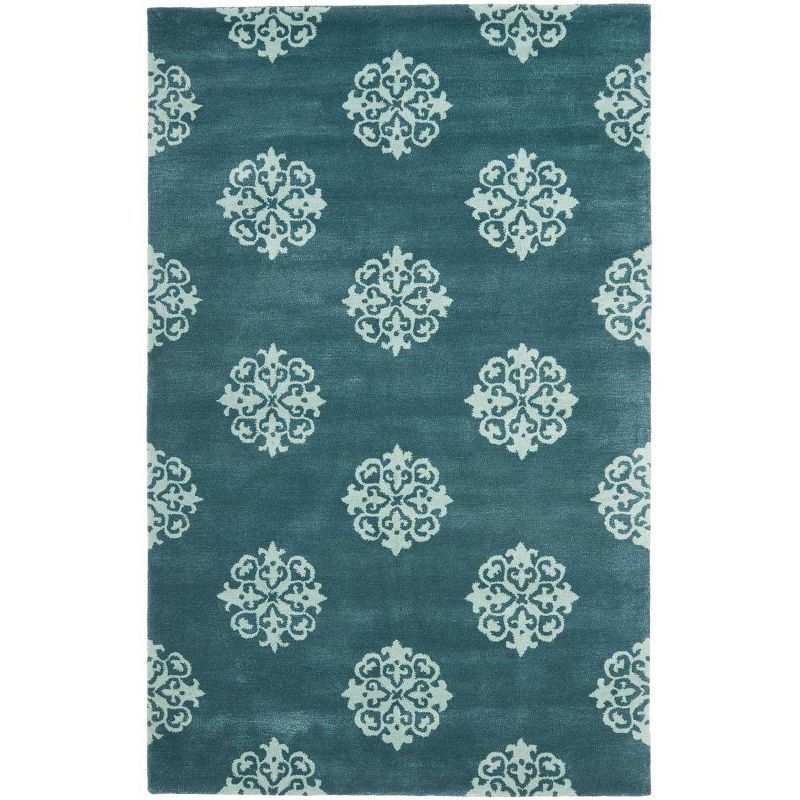 Blue Hand-Tufted Wool and Viscose Area Rug, 5' x 8'