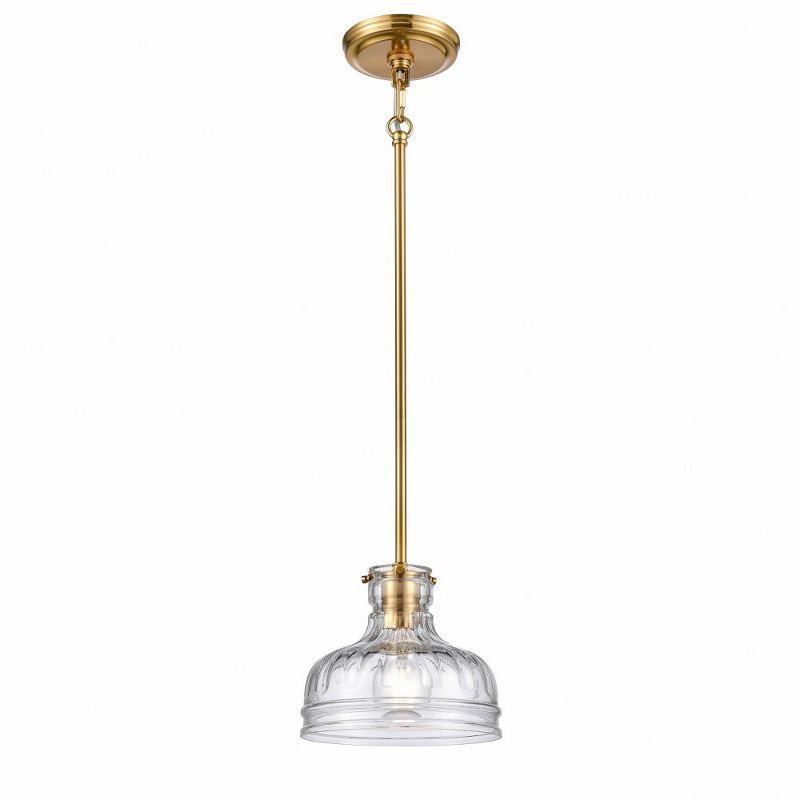 Satin Brass Mini Pendant with Clear Glass Shade - 8" Incandescent