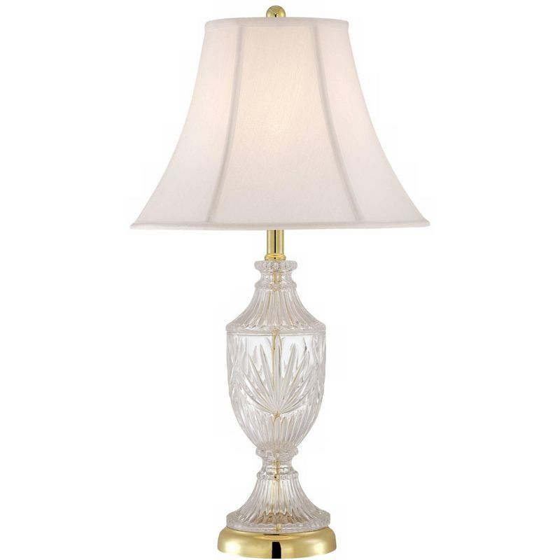 Traditional Cut Glass Urn Table Lamp with Brass Accents and White Shade