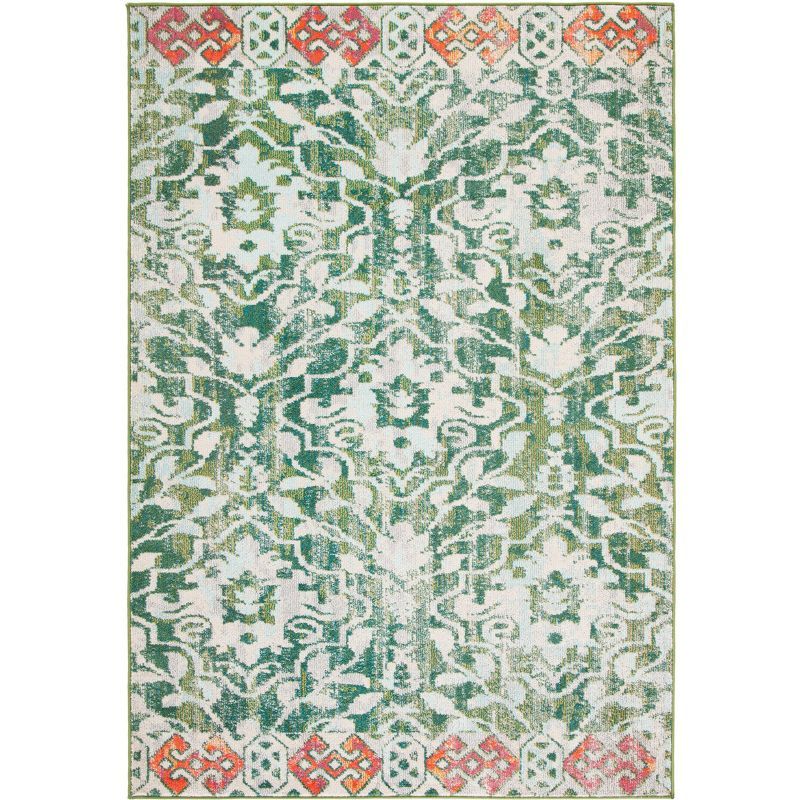 Green and Ivory Flat Woven Rectangular Area Rug