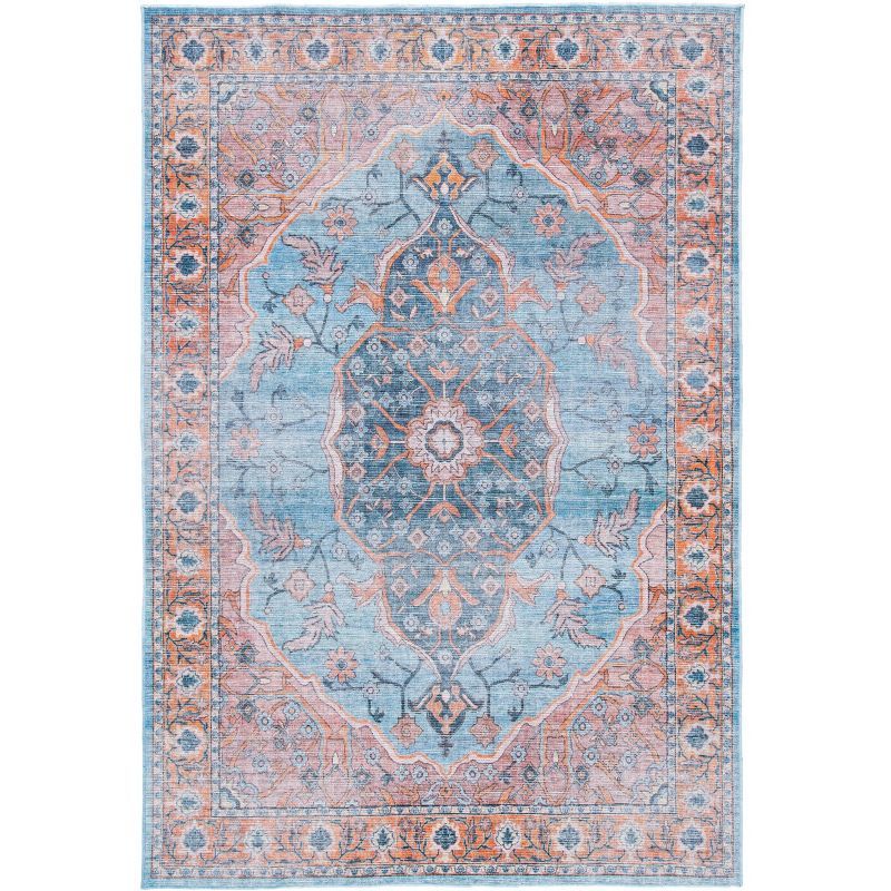 Blue and Orange Reversible Washable Chenille Area Rug