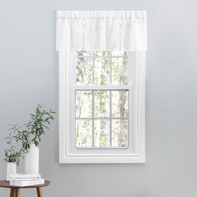 White Linen Blend Button Pleated Window Valance 52 x 15