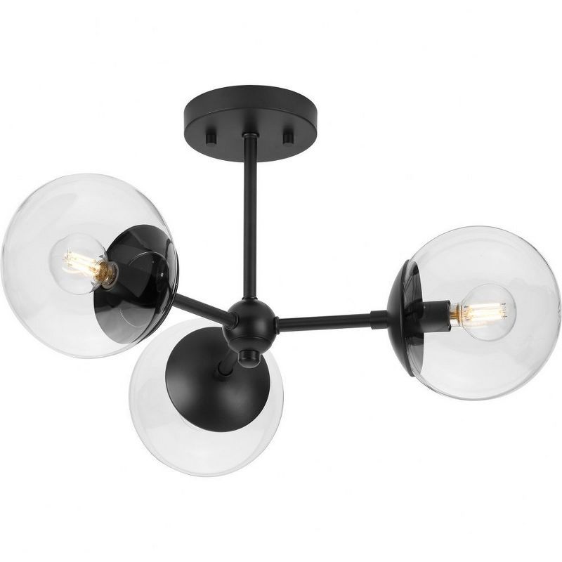 Matte Black Glass Globe 3-Light Flush Mount Ceiling Light