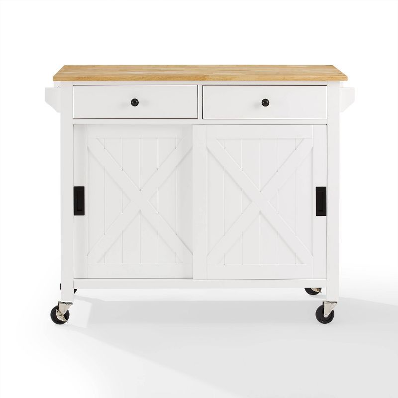 Farmhouse Charm White and Natural Wood Kitchen Cart with Storage