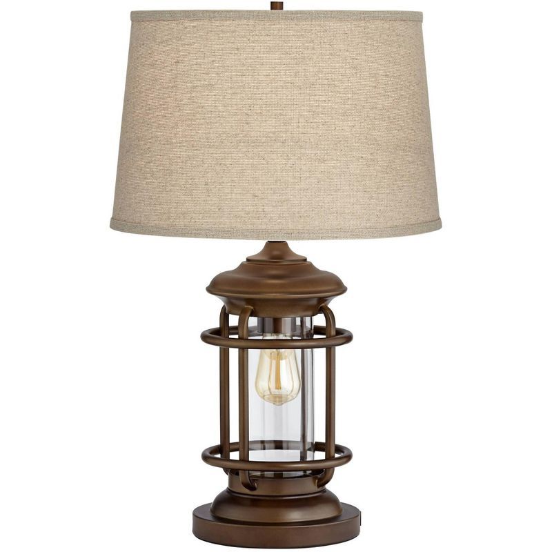 Bronze Industrial Table Lamp with Edison Bulb and USB Port