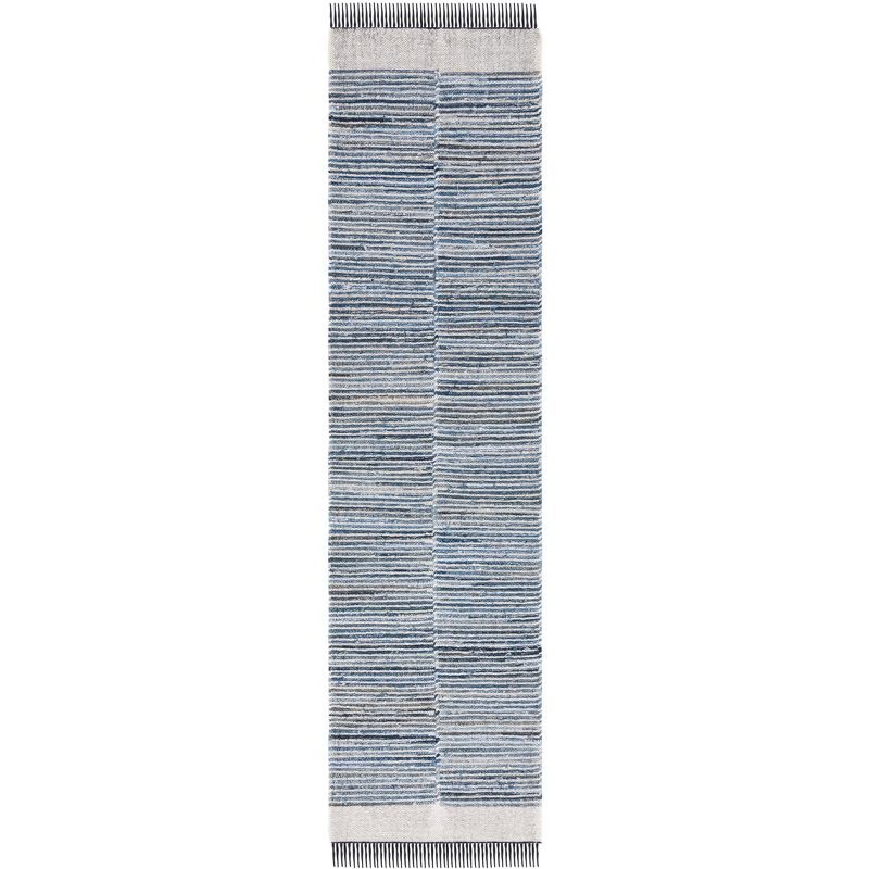 Blue and Ivory Flat Woven Wool Cotton Runner Rug