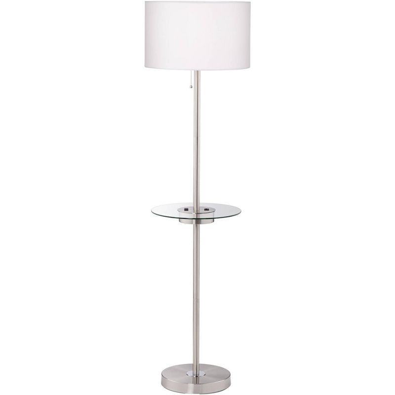 Silver Brushed Nickel Floor Lamp with Glass Tray and USB Port