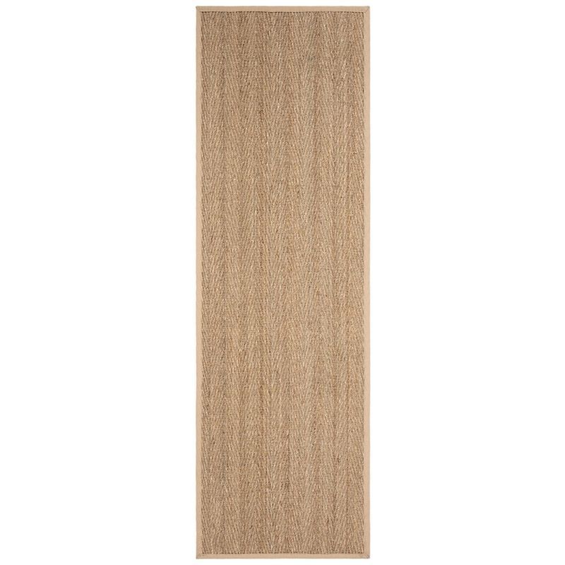 Natural Beige Herringbone Seagrass Runner Rug 2'6" x 14'