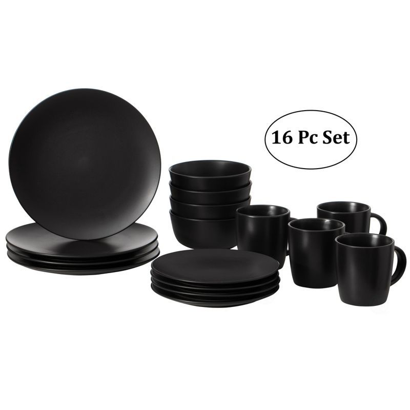 Matte Black Ceramic 16-Piece Dinnerware Set for 4