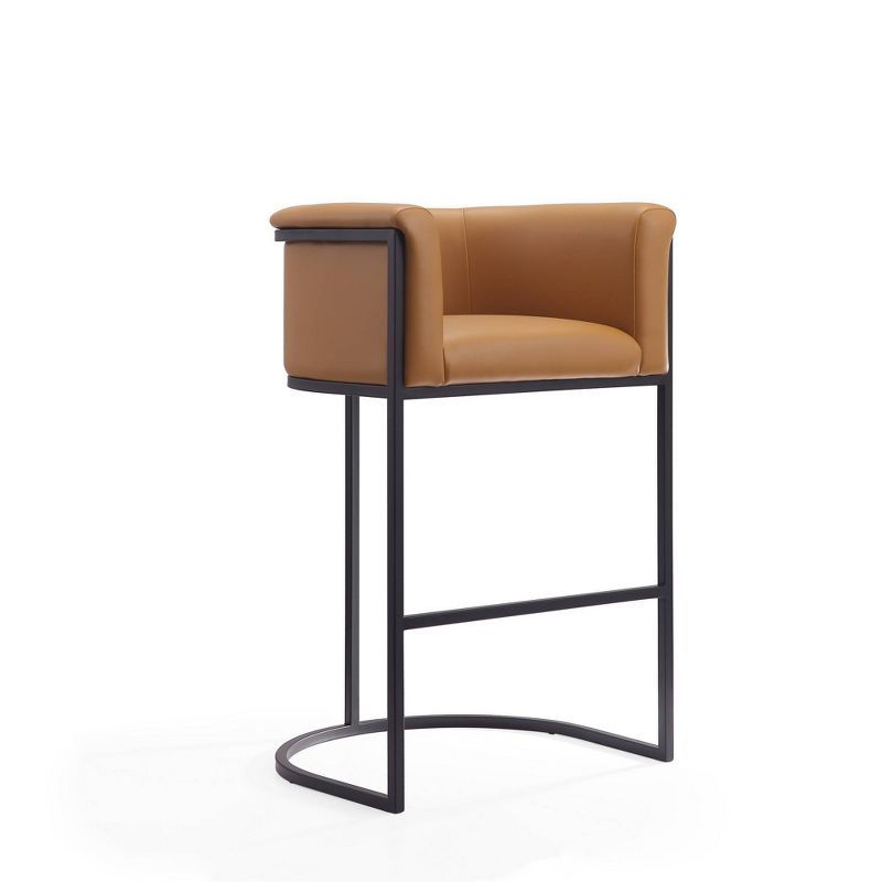 Camel and Black Faux Leather Metal Barstool