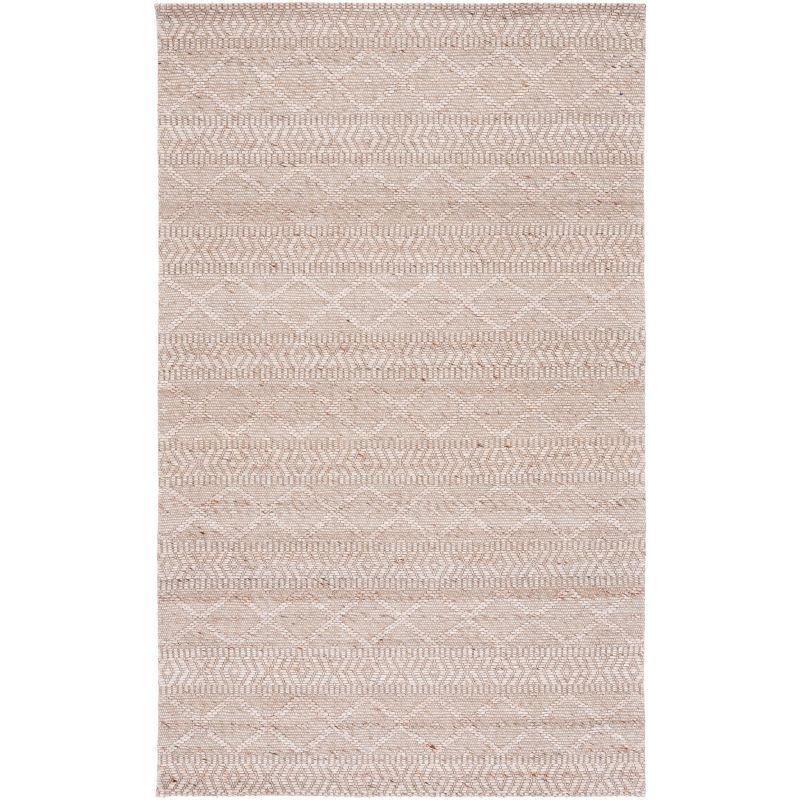 Natural Beige Geometric Wool Flat Woven Square Rug