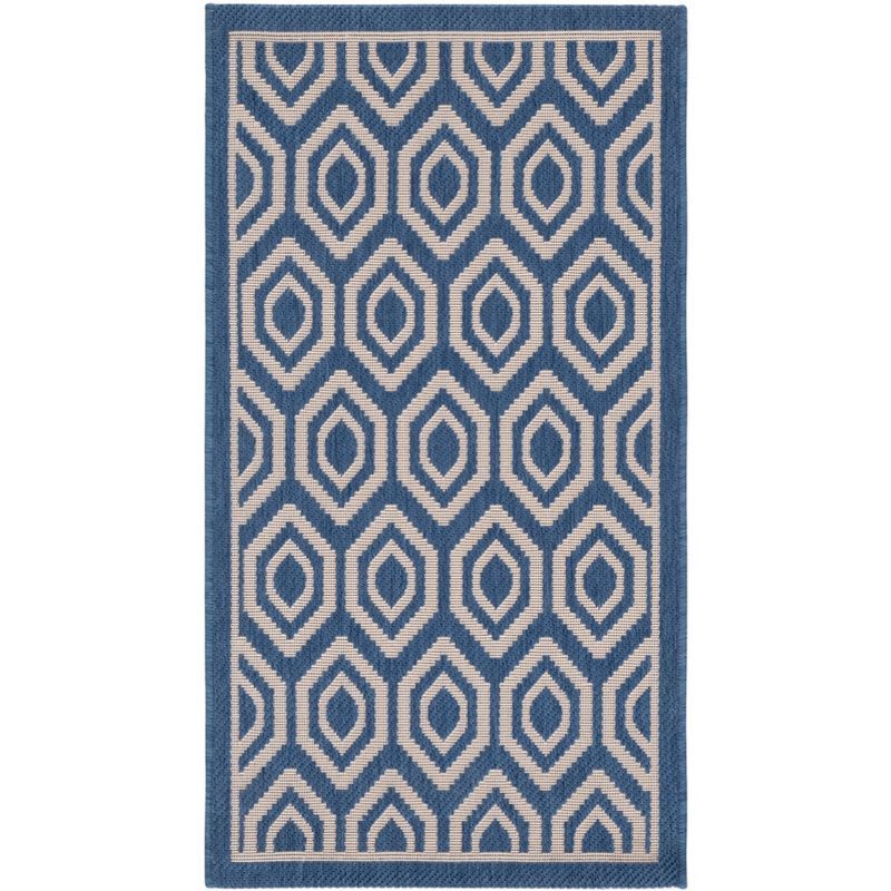 Blue and Beige Geometric Indoor/Outdoor Area Rug