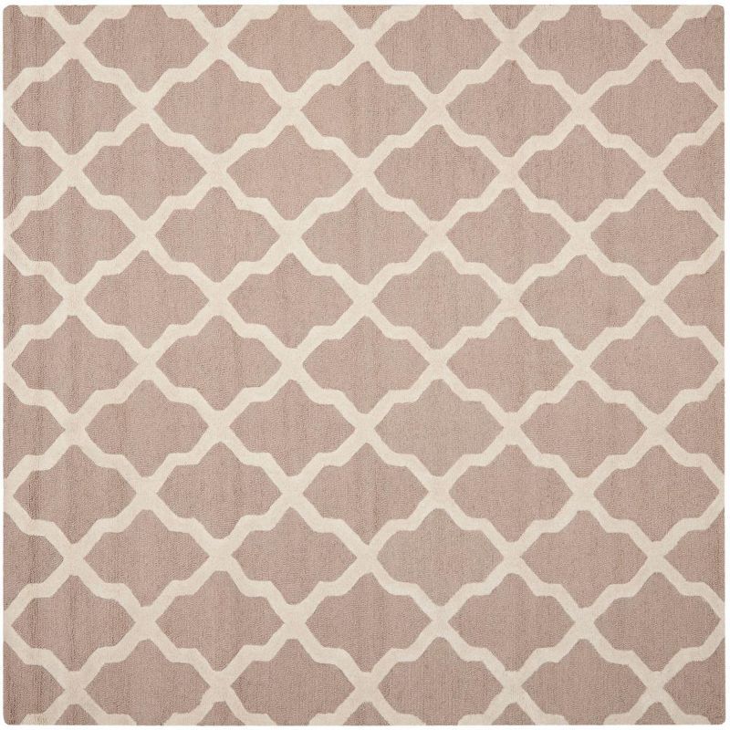 Beige and Ivory Hand-Tufted Wool Square Area Rug, 6' x 6'