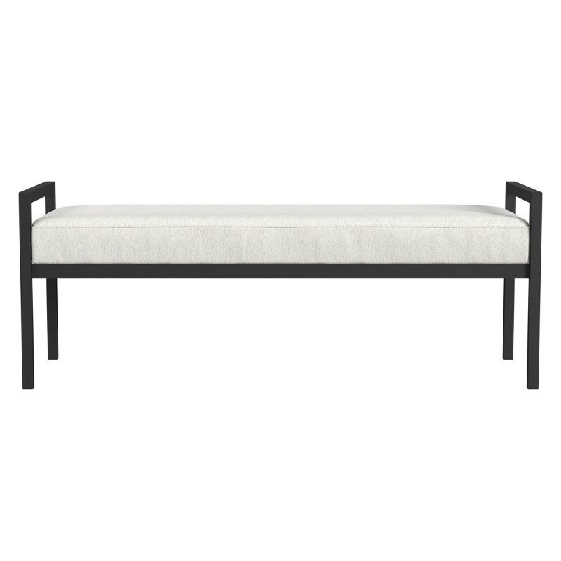 Cream Boucle and Black Metal Modern Bench