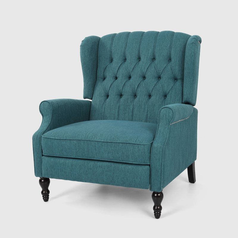 Oversized Blue Faux Wood Wingback Recliner