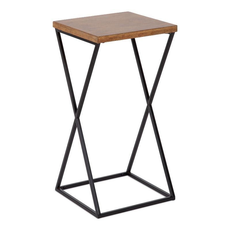 Rustic Brown Wood and Metal X-Base Accent Table