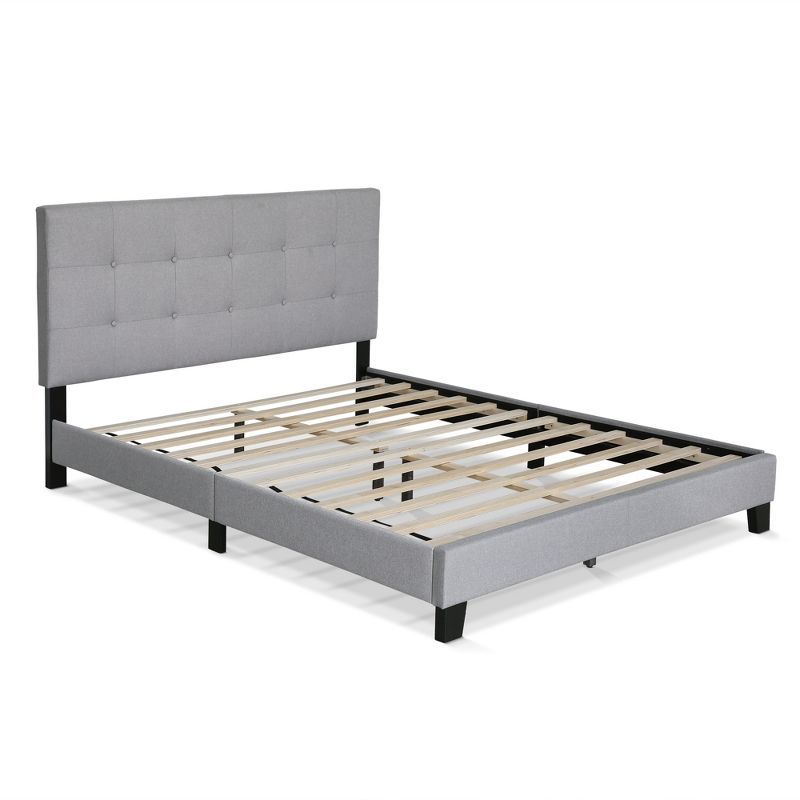 Queen Glacier Linen Upholstered Tufted Platform Bed Frame