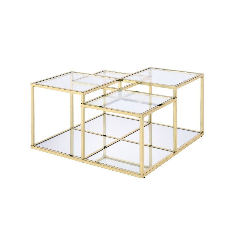 34" Clear Glass and Gold Square Coffee Table